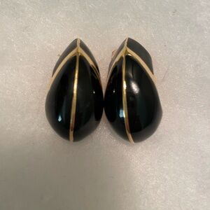 St. John vintage Black and Gold Clip-On Earrings